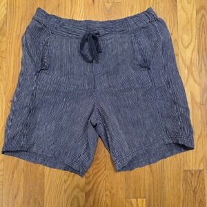 J Jill Pinstripe Linen Short With Drawstring Closure Navy Blue and White Size XS